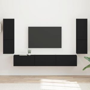 vidaXL Ensemble meuble TV Montage mural 4 pcs Noir Bois d'ing&eacute;nierie - Neuf