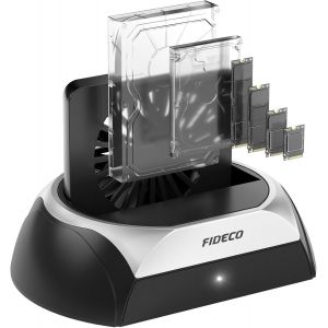 Station d'accueil pour Disque Dur, M.2 SSD Dock Disque Durs, avec Ventilateur de Refroidissement, Prend en Charge Disques Durs SATA HDD SSD de 2,5"" et 3,5"" et SSD M.2 NVME SATA - Neuf