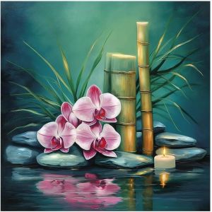 Ayuhr-Ideen Mit Herz 5d Diamond Painting | Diamond Painting Set | Motif: 30x30cm | Toile: 35x35cm | Diy | Pierres Précieuses | Accessoires Inclus | Variations De Conception (Orchidées Avec Bambou) - Neuf