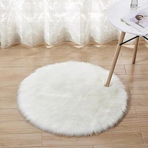 Kalanka-Tapis En Fausse Fourrure, Imitation Polaire Moelleuse Zone Tapis Antidérapant Tapis De Yoga Pour Le Salon Chambre À Coucher Canapé Tapis De Sol (Rond Blanc, 60 X 60 Cm) - Neuf