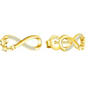 Kal-Boucles D'oreilles Femme Fille, Boucle D'oreille En Argent 925, Boucle D'oreille Papillons Volants Et Symbole De L'infini, Boucle D'oreille Papillon Mignon, Zircon Incrusté, Fantaisie - Neuf