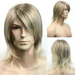 Perruque Courte Pour Hommes Perruque Filaire Haute Température Pour Hommes Longueur D'épaule Perruque Blonde Pour Hommes Avec Frange Synthétique Naturel Moelleux Pour Cosplay - Neuf