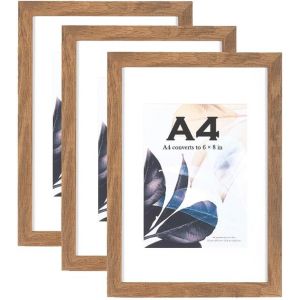Cmwx-Lot De 3 Cadres Photo A4 En Bois Marron Avec Support, Cadre Photo A4, Cadre Pour Affiche, Certificat, Autoportant Et &Agrave; Fixer Au Mur - Neuf