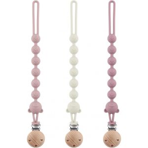 Lot 3 Attache Tetine Silicone,Attache Sucette Avec Une Seule Pi&egrave;ce Silicone,Accroche T&eacute;tine Bebe,Sans Bpa,Pour Gar&ccedil;ons Et Filles Pacifier Chain Cha&icirc;ne (Gris Clair + Rose + Violet Clair) - Neuf