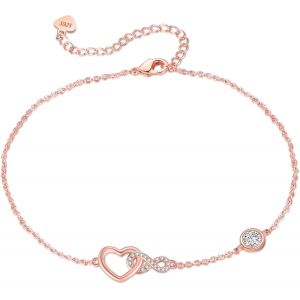 Cadeaux Pour Femme - Bracelet De Cheville Femme Or Rose - Bracelet De Cheville Pour Femme 925 Argent C?Ur Infini Zircon Cheville Longueur R&eacute;glable 23 + 5, S925 - Neuf