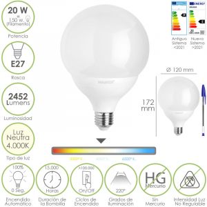 Ampoule Led Globe E27. 20 Watt. &Eacute;quivaut &Agrave; 150 Watt. 2452 Lumens. Lumi&egrave;re Neutre 4000&acirc;&euro;&macr;K. - Neuf