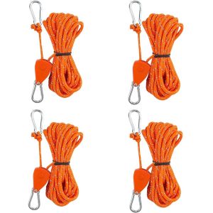 Eryi-4 Pièces 4m Paracord, Corde Tente Camping, Corde Nylon Tendeur De Corde, Corde De Camping Légère, Corde De Tente Réfléchissante, Tendeurs Corde De Survie, Diamètre De 4 Mm (Orange) - Neuf
