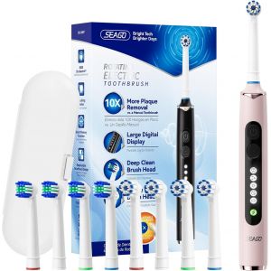 Brosse À Dents Électrique Rotative Rechargeable, Brosse À Dent Électrique Avec Étui Voyage, 8 Têtes Pour Familial, 5 Modes, Minuterie 2min, Étanche Ipx7, Sg2607, Noire - Neuf