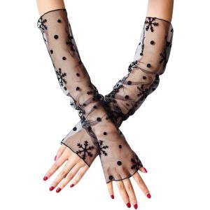 Gants Longs En Dentelle Pour Femme, Motif Flocon De Neige Noir, Gants De Mariage, Gants En Dentelle Sans Doigts, Longs Gants D'opéra De Soirée, Gants De Coude De Mariage, Gants De Bal - Neuf