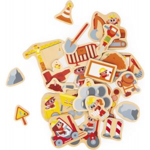 MDY-- 24 Magnets en Bois Aimantés - Thème Chantier - Engins de Chantier - Jouet en Bois - Idéal tableau ou frigo - Jeu Éducatif Magnétique pour Manipuler Expérimenter et s`Amuser - Dès 2 Ans, J09647 - Neuf