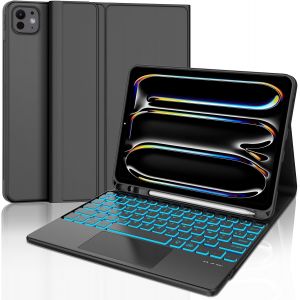 Coque Clavier avec Trackpad pour iPad Pro 11"" M4 2024, AZERTY Français Clavier Rétroéclairé Détachable avec Trackpad pour iPad Pro 11 Pouces, Noir - Neuf