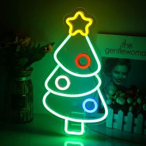 Brillant Arbre De Noël Vert Néon Pour Le Festival De La Décoration Murale Art Alimenté Par Usb, Lumière De Nuit De La Chambre À Coucher De Décoration De Bureau Café D'anniversaire Cadeau De Mariage - Neuf