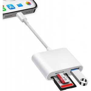 PIAL-Lecteur Carte Sd Pour Iphone 5-14 Gamme/Ipad (Port Lightening),Sd Card Reader Avec 3 Fentes,Cartesd Et Micro Sd Et Fente Usb,Adaptateur Carte Sd,Plug And Play - Neuf