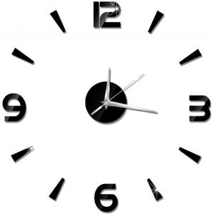 FCHHK-sans Cadre Horloge Murale Autocollant 3D Auto-adhsif Grand Acrylique Miroir Montre Dcor DIY Mur Moderne Home Office Chambre Dcor(Noir) - Neuf