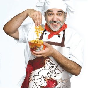 Promotion ! Tablier Cr&eacute;ateur Coton 'grincheux' Rouge Blanc - 90x60 Cm - Neuf