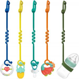 Sangles De Jouets Pour Bébé-Lot De 5 Sangles Réglables En Silicone Pour Bébé Et Sangles De Gobelet Pour Poussettes,Chaises Hautes,Berceaux,Sièges De Voiture,Silicone De Qualité Alimentaire - Neuf