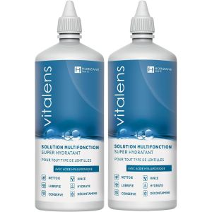 Kalanka-Vitalens - Produit Multifonction Pour Lentilles De Contact Souples - D&eacute;contamine, Nettoie, Rince, D&eacute;prot&eacute;inise, Hydrate Et Conserve - Solution &Agrave; L`Acide Hyaluronique - Format Voyage / 2x50ml - Neuf