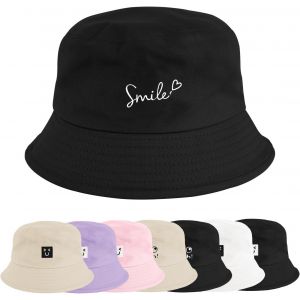 Chapeaux De Seau Visage Souriant Femme Homme,Bob En Coton De Soleil Anti-Uv Chapeau De Pêcheur Pliable Été Unisexe Bucket Hat 56-58cm.[Z1461] - Neuf