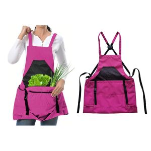 Tablier de jardinage avec poches et pochette de r&eacute;colte pour hommes et femmes - Toile violette, bretelles r&eacute;glables - Neuf