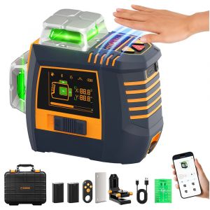 Niveau laser CIGMAN CM-S05 &agrave; 12 lignes, commande gestuelle, 3 lasers verts &agrave; 360&deg;, autonivellement &plusmn;3&deg;, affichage LCD en temps r&eacute;el, luminosit&eacute; &agrave; 4 niveaux, IP54 - Neuf