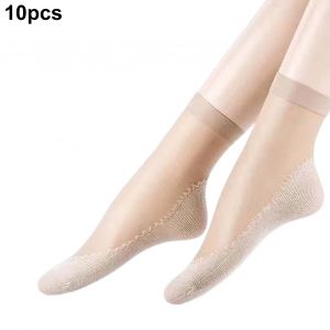 10 Paires De Chaussettes De Cheville Ultra Fines, Respirantes, Antidérapantes, Couleur Unie, Absorption De La Sueur, Sans Couture, Semelle En Coton D'été, Chaussettes Transparentes D'intérieur-Peau - Neuf