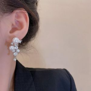 Kal-Boucles D'oreilles Perle Cristal Gland Pendants D'oreilles Longues Argent Mariage Boucles D'oreilles Pendantes Chandelier Cristal Perle Multi Perles Déclaration Strass Perle Bijoux Pour Femmes - Neuf