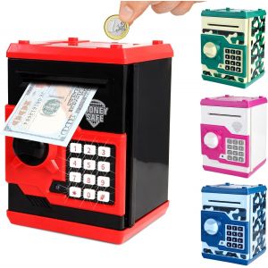 TZF-Tirelire ATM Électronique pour Enfants de 3 à 12 Ans, Coffre-Fort Sécurisé avec Code, Stockage Automatique des Billets, Grande Capacité, Jouet Technologique Cadeau pour Filles & Garçons (Rouge) - Neuf