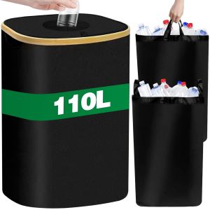 MEVRONISSHOP-Collecteur de Bouteilles, 110L Rangement de Bouteilles Consign&eacute;es, R&eacute;cipient de Collecte de Bouteilles Consign&eacute;es avec Couvercle et Trou, Poubelle de Recyclage avec 2 Sacs de Transport, - Neuf