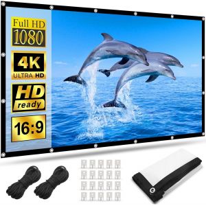 KALANKA-Ecran Projecteur 120 Pouces, Ecran de Projection Avant et Arriere Toile Projecteur Mur 4k 16: 9 HD Anti-Plis Rideau Projecteur Portable Toile Videoprojecteur Manuel pour Exterieur Home Cinéma - Neuf