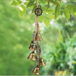 Carillon &eacute;olien de jardin en m&eacute;tal de 33 mm - Carillon &eacute;olien &agrave; suspendre avec 5 cloches - Carillon de b&eacute;n&eacute;diction pour v&eacute;randa - Pour l'int&eacute;rieur et l'ext&eacute;rieur - Neuf