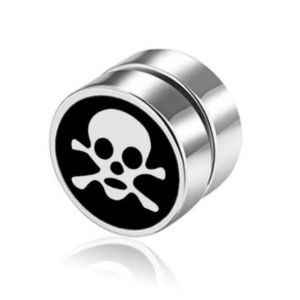 1 Boucle D'oreille Aimant&eacute; Crane Pirate Tete De Mort Homme Femme - Neuf