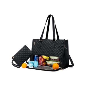 Sac fourre-tout avec compartiment isotherme pour le d&eacute;jeuner et housse pour ordinateur portable - Noir - Neuf