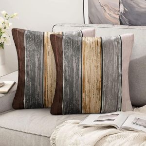 Tianyi-Housses De Coussin 40x40 Gris Marron Lot De 2 Housses De Coussin 40 X 40 Lin Marron Moderne Taie D¿Oreiller Decoratif Carré À Rayures Bois Coussin Pour Canapé Canapé Voiture Décoration Intérie - Neuf