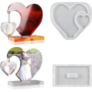 Moule Cadre en Silicone Moule Coeur Silicone Photo en Silicone Résine Moules en Résine Époxy Forme de C?ur Époxy Moules Silicone Époxy Moule pour DIY Cadres Photo Décoration - Neuf
