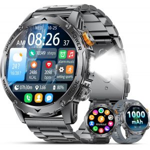 Montre Connectée Homme Avec 1000mah Batterie 1,75"" Amoled Écran/Appels/Led Lampe, 120+ Modes Sportifs, Calories/Spo2/Fréquence Cardiaque/Sommeil Ip68 Étanche Smartwatch Pour Android Ios 2025 - Neuf