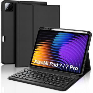 Coque Clavier Pour Xiaomi Pad 7/7 Pro 11.2'' 2024 - Azerty Fran&ccedil;ais Clavier D&eacute;tachable Sans Fil Bluetooth Pour Xiaomi Ad 7/7 Pro 11.2 Pouces 2024, Noir - Neuf