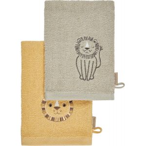 Loranka-Lot De 2 Gants De Toilette Lion Leo - En Coton Absorbant Avec De Beaux Bords Tiss&eacute;s - Broderie Mignonne - Pour B&eacute;b&eacute;s Et Tout-Petits - Multicolore - Neuf