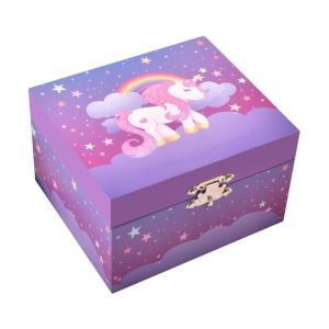 Bo&icirc;te &agrave; musique cadeau d'anniversaire pour enfant, bo&icirc;te &agrave; bijoux mignonne, version Q, rangement avec miroir licorne - Neuf