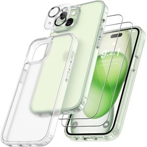 Ayu-4 En 1 Coque Pour Iphone 15 Avec 2 Verre Trempé Et 1 Caméra Protecteur, [Coussin D'air Intégré] Antichoc Antirayures Bumper Protection Housse Pour Iphone 15 6.1"", Blanc Mat - Neuf