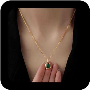 Kal-Collier Boho Émeraude Carrée Collier Pendentif Émeraude Doré Collier Pierres De Naissance Vertes Chaîne Collier Émeraude Vintage Collier Pierres Précieuses Collier Cristal Carré Bijoux - Neuf
