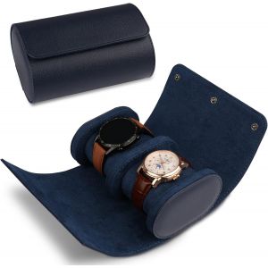 Nbgcm-Boîte À Montres Portable En Cuir, Boîte De Montres De Voyage, Présentoir Coffret Montres Classique, Boîte De Rangement Pour Montres Avec 2 Slots Etui À Montres Homme Femme Cadeau - Bleu - Neuf