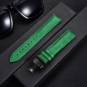 Remzeim¿Bracelet De Montre En Cuir Véritable,Motif Bambou,Première Couche En Cuir De Vache,18/20/22/24Mm,Avec Boucle Papillon En Acier.Green-Black.18Mm - Neuf