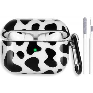 Coque en silicone pour AirPods 4, avec stylet de nettoyage, coque de protection souple pour AirPods 4, avec porte-cl&eacute;, motif vache noire - Neuf