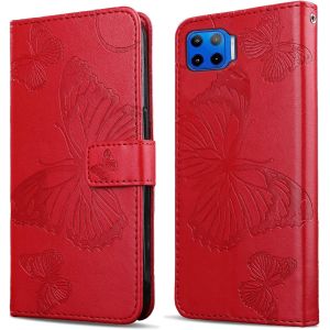 Kal-Coque Pour Moto G 5g Plus/Moto One 5g, Papillon Imprim&eacute; Housse En Cuir Pu Magn&eacute;tique Portefeuille, &Eacute;tui &Agrave; Rabat Pour Moto G 5g Plus/Moto One 5g, Rouge - Neuf