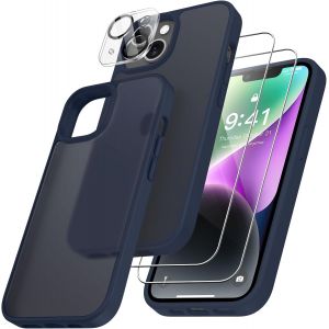 4 En 1 Coque Pour Iphone 14 Avec 2 Verre Tremp&eacute; Et 1 Cam&eacute;ra Protecteur, [Coussin D'Air Int&eacute;gr&eacute;] Antichoc Antirayures Bumper Protection Housse Pour Iphone 14 6.1"", Bleu Fonc&eacute; - Neuf