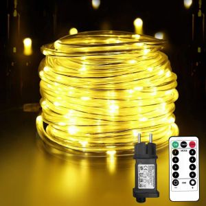 Kal-Tube Lumineux Led, 10 M 100 Leds Pour Extérieur Avec Prise, Protection Ip65, Avec Télécommande Et Minuterie, 8 Modes Pour Intérieur, Extérieur, Jardin, Décoration De Noël (Blanc Chaud) - Neuf