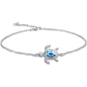 Bracelet De Cheville Tortue De Mer Opale Bleue Bijoux De Cheville En Argent Sterling Pour Femmes Cadeaux Cheville Réglable À 4 Niveaux (Grand Bracelet) - Neuf