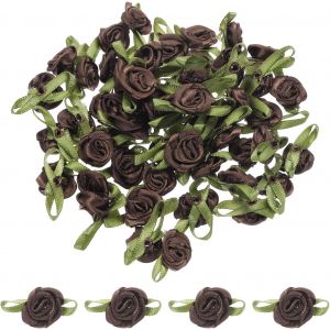 KAL-50Pcs Roses En Ruban Café 5/8" X1-3/16 Mini Roses Pour L'Artisanat Petits N?uds En Satin Roses Fleurs Artificielles - Neuf
