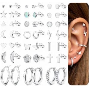 21 Paires Lot Boucles D'oreilles Femme &Agrave; Clous De Minuscule Pour Femmes Hommes Acier Inoxydable Piercing Helix Cartilage Tragus Oreille Lune Opale &Eacute;toile Coeur Disque Cz Piercing Bijoux - Neuf