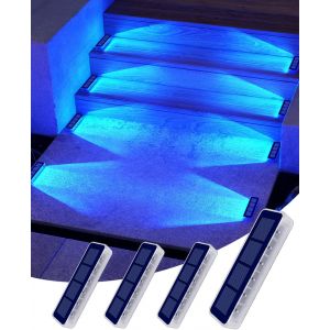 Lampe Solaire Exterieur Jardin, Lot De 4 Bleu Eclairage Escalier Exterieur, Ip68 &Eacute;tanche Led Lampe Solaire Pour Jardin, Chemin, Escalier, All&eacute;e, Patios, Sol, Terrasse - Neuf